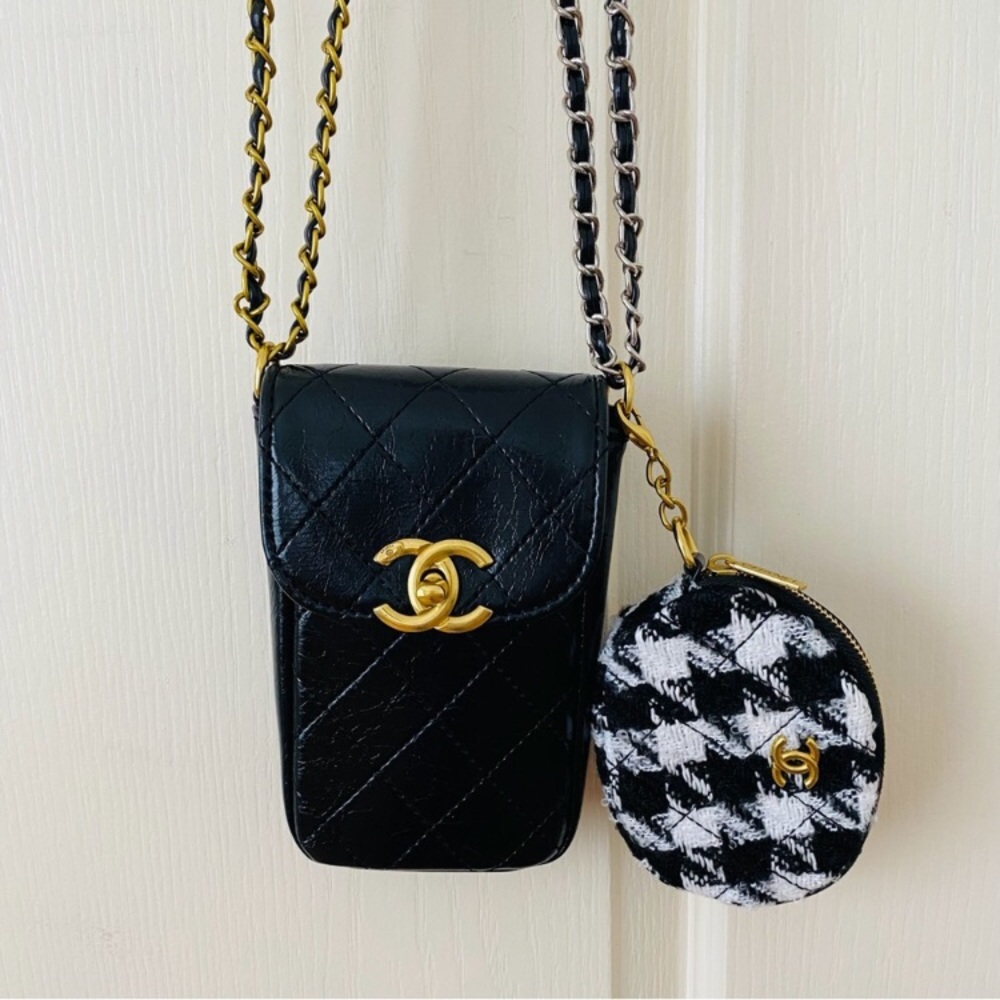 Brand New Chanel Makeup Trio Set Black Shoulder Bag with Tweed Coin Pouch - Picture 2 of 15
